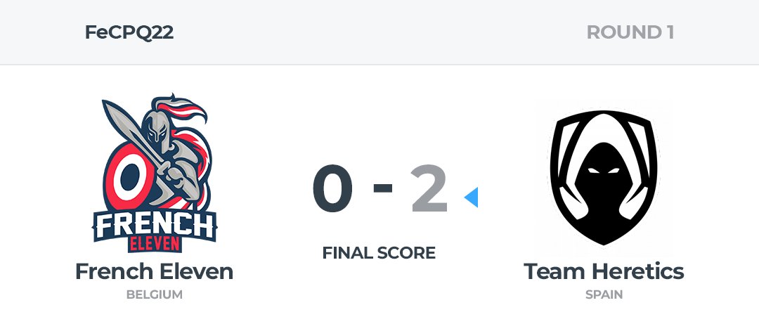 FrenchEleven's tweet photo. ⚔️RESULTAT⚔️ | #FECPQ22

❌vs. @TeamHeretics 0 - 2 

𝑫𝒊𝒓𝒆𝒄𝒕𝒊𝒐𝒏 𝒍𝒆 𝒍𝒐𝒐𝒔𝒆𝒓 𝒃𝒓𝒂𝒄𝒌𝒆𝒕... https://t.co/pHQDf7WS9a