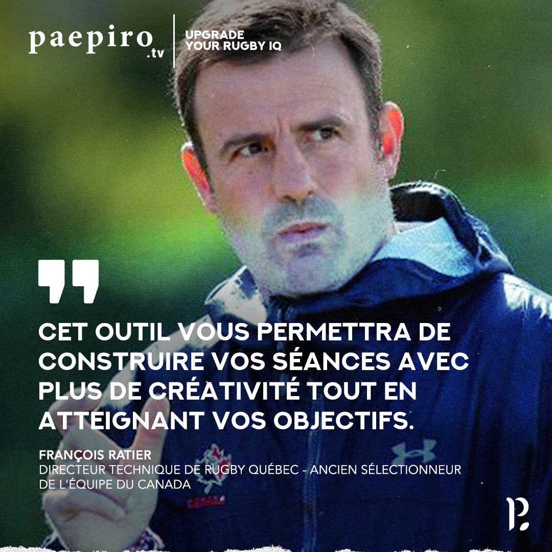 "This tool will allow you to build your sessions with more creativity while reaching your goals."

François Ratier
Rugby Québec Technical Director 

Paepiro.tv takes you through the front door of both professional teams and their academies 

#RugbyCA #RugbyQuebec