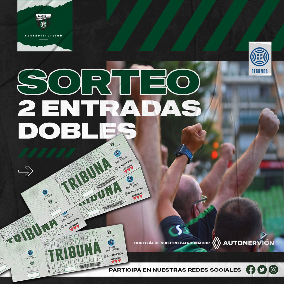 Sestao River Club (@sestaorc) on Twitter photo 📌 𝗦𝗢𝗥𝗧𝗘𝗢. ¿Quieres acompañarnos este domingo en Las Llanas? 👉 ¡Sorteamos dos invitaciones dobles para el SRC 🆚 <a href="/CanteraUDLog/">UD Logroñés Cantera</a>, cortesía de nuestro patrocinador Autonervión!
Cómo participar❓
🔁 Da RT a este Tweet
➕ Siguenos 📌 𝗦𝗢𝗥𝗧𝗘𝗢. ¿Quieres acompañarnos este domingo en Las Llanas? 👉 ¡Sorteamos dos invitaciones dobles para el SRC 🆚 <a href="/CanteraUDLog/">UD Logroñés Cantera</a>, cortesía de nuestro patrocinador Autonervión!
Cómo participar❓
🔁 Da RT a este Tweet
➕ Siguenos