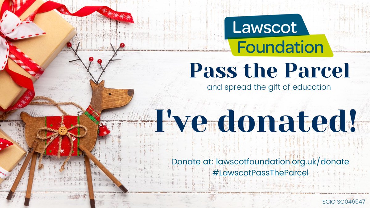 I've donated to <a href="/lawscotcharity/">Lawscot Foundation</a>'s #LawscotPasstheParcel festive campaign to help support those in need &amp; give the gift of education this Christmas. Find out how to join in here: lawscotfoundation.org.uk/passtheparcel
I now pass the parcel to @shonaig , <a href="/ianssmart/">Ian Smart</a> and <a href="/IanMoir5/">Ian Moir</a> 😀