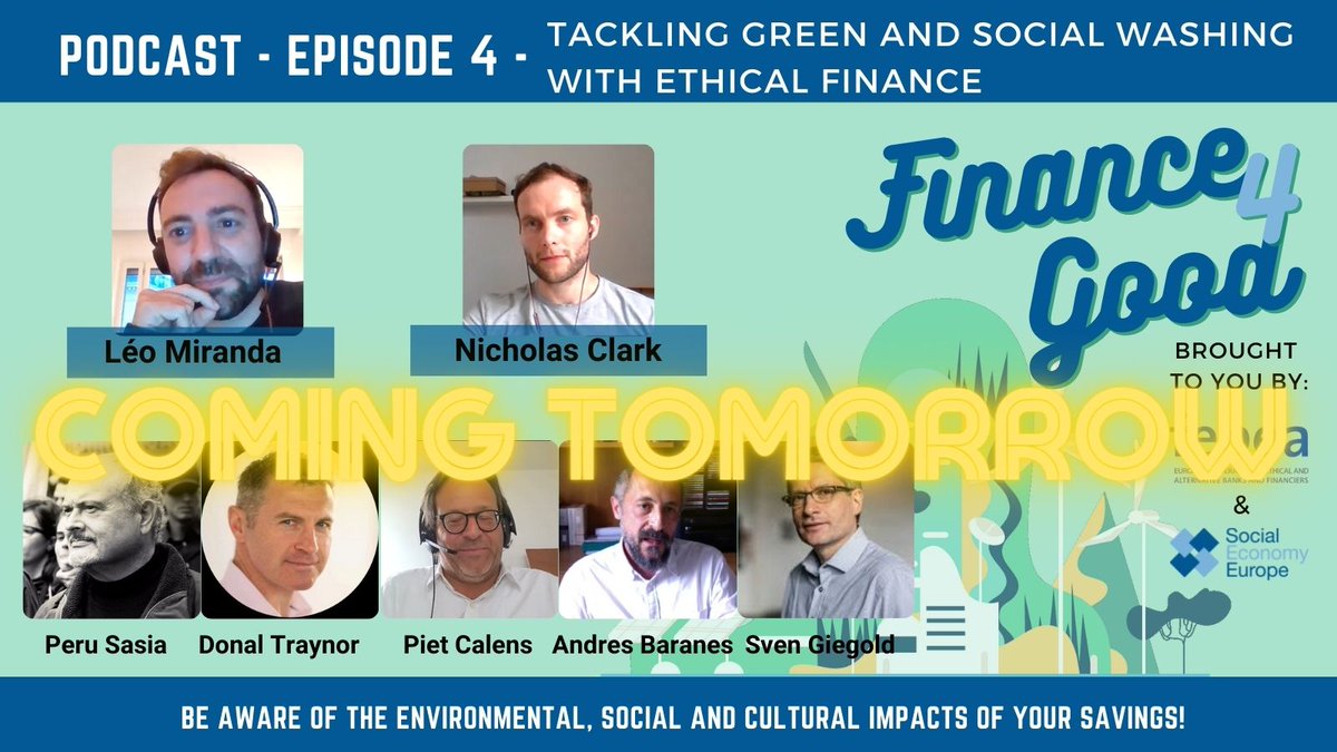 SocialEcoEU's tweet photo. 📢🎙️New #Finance4Good Podcast Episode 4🎙️
⏳🗓️Coming tomorrow!! From @FEBEAethicalfin & @SocialEcoEU
"Tackling Green & Social Washing with Ethical Finance"
🫂special guests from #FEBEA 20th Anniversary!🎉
🎧Listen here🎧to past episodes👇
https://t.co/DnjujW5Pe1 https://t.co/085cpG5B3Y