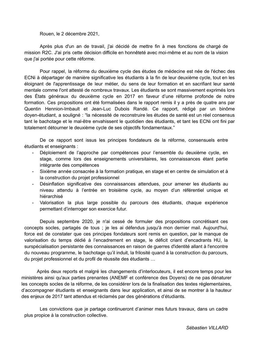 Après plus d'un an de travail, j'ai décidé de mettre fin à mes fonctions de chargé de mission #R2C. J'ai pris cette décision difficile en honnêteté avec moi-même et au nom de la vision que j'ai portée pour cette réforme.

Explications ⤵️