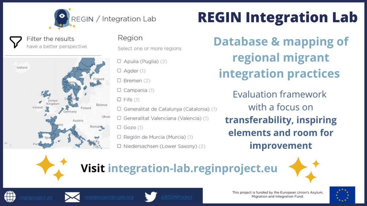 REGINProject's tweet image. Today we are also launching the REGIN Integration Lab Database &amp;amp; Map, a mutual learning tool to share regional #IntegrationPractices.

The database highlights tips for transferability &amp;amp; lessons learnt. Find out more at:

🔗reginproject.eu/resources-for-… &amp;amp; integration-lab.reginproject.eu