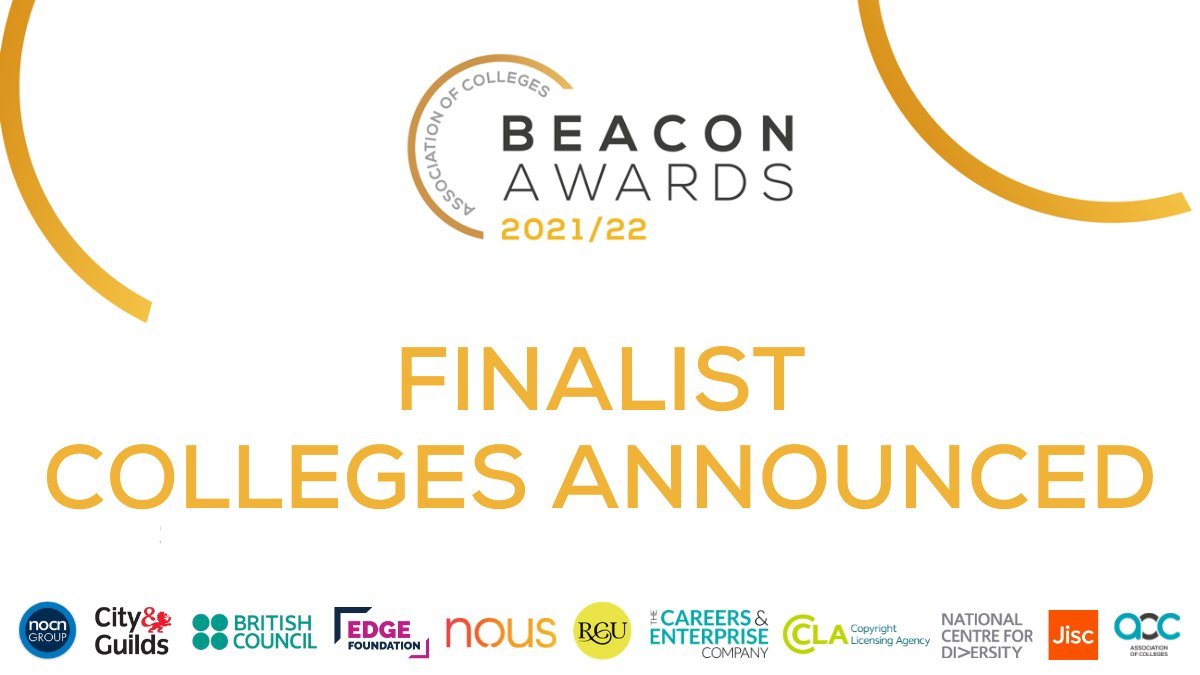 AoC_info's tweet photo. Congratulations again to each of our #AoCBeacons 2021-22 finalists! Read through our awards thread to find out which colleges have made it to the final stage.
Another huge thank you to our incredible sponsors for their support. Winners will be announced next year. #AoCConf https://t.co/X6aa2gEE2w