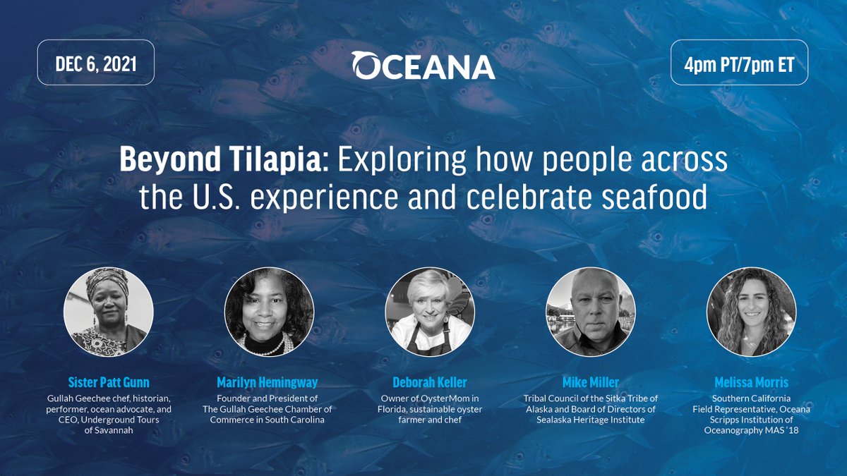 oceana's tweet photo. RSVP: Join us for the next event in our #KeepOceansFishy series on Dec 6th at 7pm ET: Beyond Tilapia: Exploring how people across the U.S. experience and celebrate seafood. Register for free at https://t.co/4NJIEaAAj8 https://t.co/I5SLnSF1OM