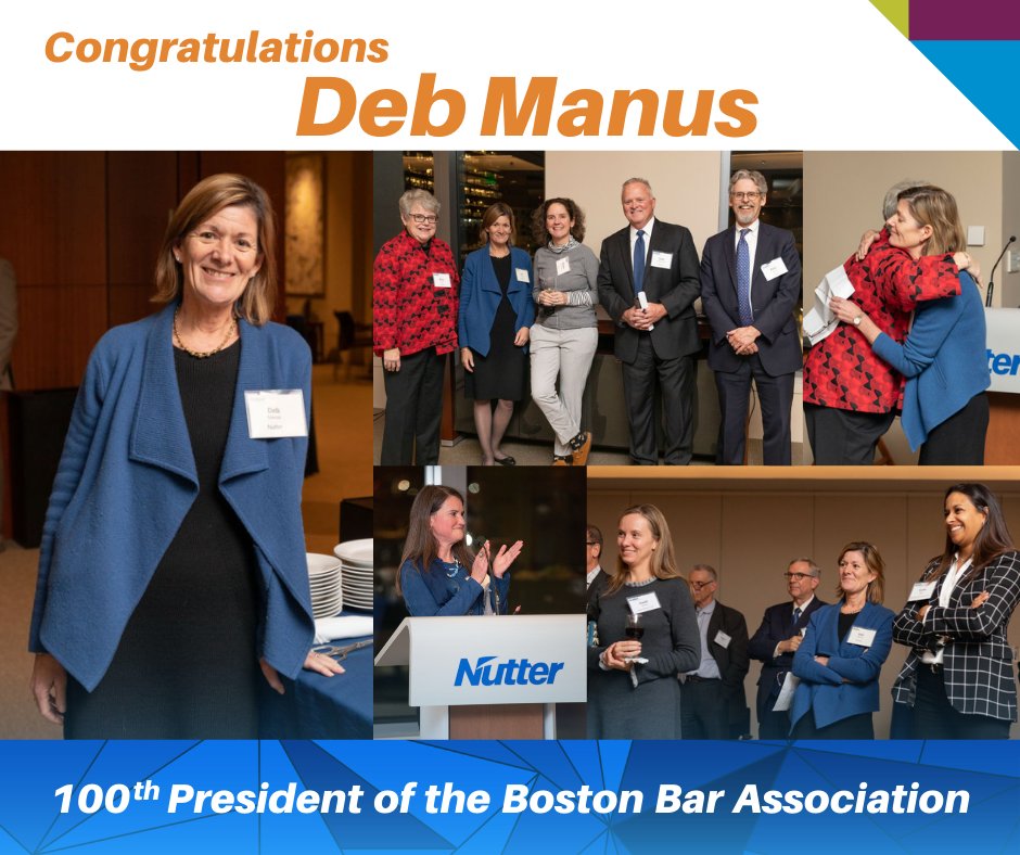 NutterLaw's tweet photo. Congrats to Deb Manus on her election as the 100th President of the @BostonBar. Nutter, alongside the BBA and the BBF, was delighted to host a reception in Deb’s honor. We are proud to continue Nutter’s longstanding history of involvement with the BBA. #leadership #NutterLaw https://t.co/UeowTGi3yA