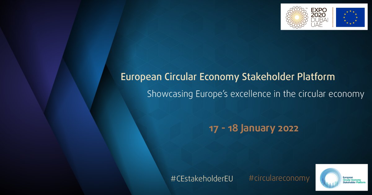 SAVE THE DATE ⏰🚨 On 17 and 18 January 2022, the #ECESP  will present Europe's work on the #circulareconomy during the Circular Europe Days at #DubaiExpo. Check out the programme! 👉
bit.ly/3d48fXX