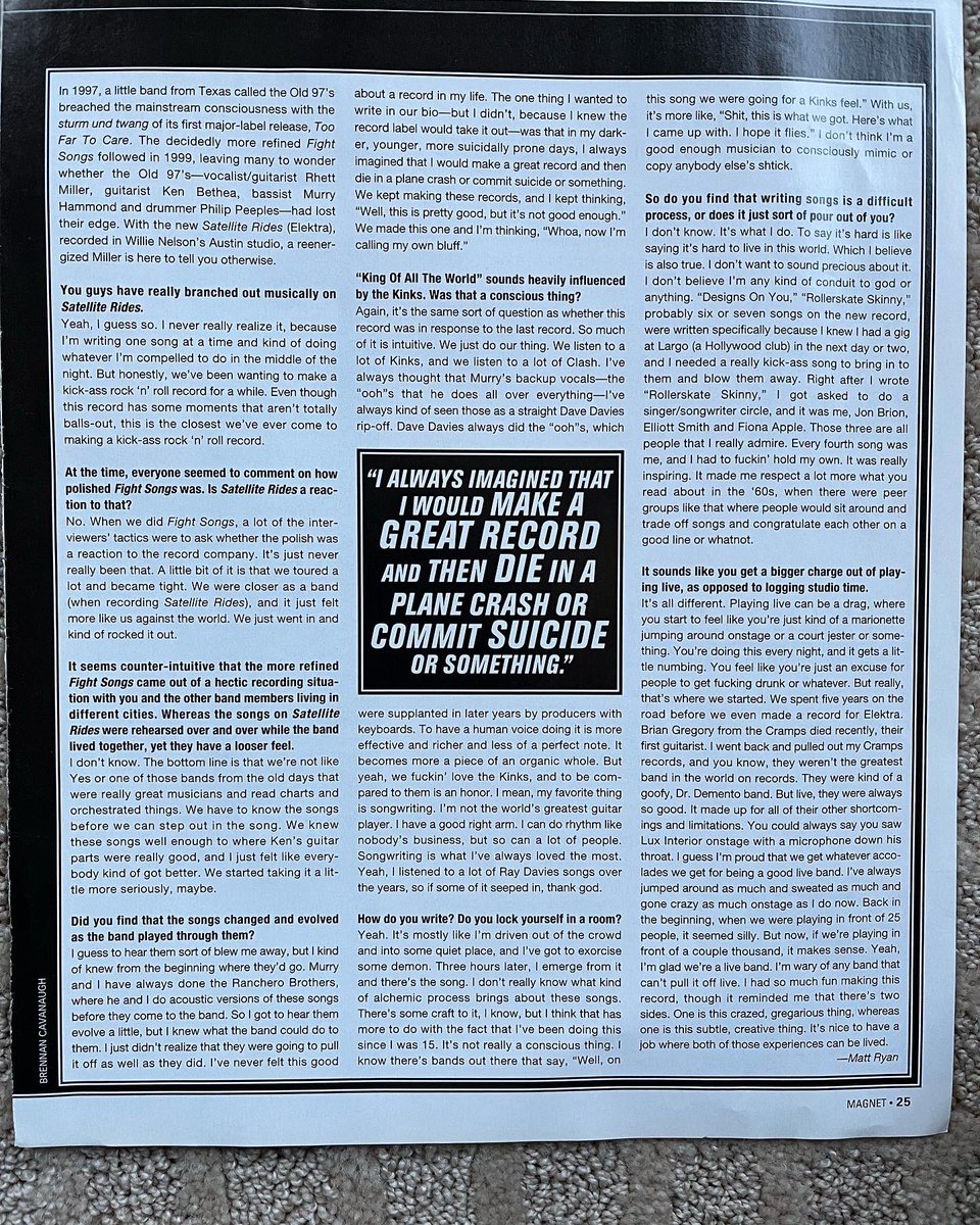 Old97s's tweet photo. #tbt April/May 2001 MAGNET magazine: “On the Record” A conversation with the Old 97’s #rhettmiller #philippeeples #murryhammond #kenbethea #magnetmagazine https://t.co/dBFeMSlp9H