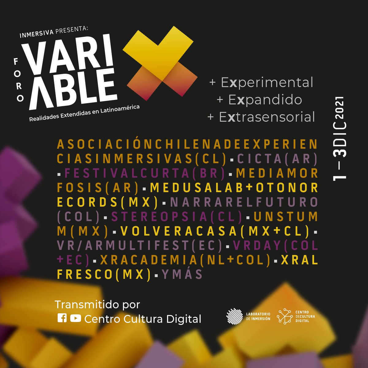 narrarelfuturo's tweet photo. Hoy estaremos participando en el conversatorio "Boosters e incubadoras para la industria inmersiva." del Foro #VariableX que organizan #INMERSIVA y el Centro de Cultura Digital de México.
Compartimos mesa con @mediamorfosisBA, VR/ARMultifest (Ecu.) y la Beca Artizen XR Latam. https://t.co/FNupBgAsrZ