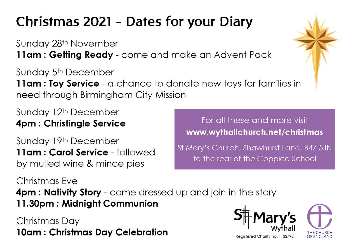 stmaryswythall's tweet photo. December is here and plans for Christmas are well underway. Here is our Christmas postcard with some dates for your diaries coming up at St Mary's Wythall ... https://t.co/nGHoJAgkO3