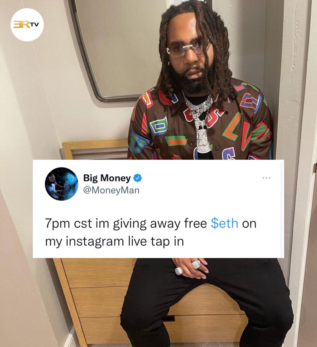 Money Man announces that he is giving away free Crypto today on his  Instagram live