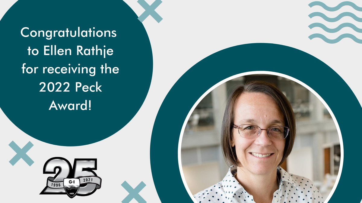 GeoInstitute's tweet photo. Congratulations to @ERathje of @ut_caee for receiving the 2022 Ralph B. Peck Award! 🏆 Ellen will be the first woman that will be delivering the renowned lecture. To see her deliver the 24th Peck Lecture, register for #GeoCongress2022 here: https://t.co/O7ZSWDmNjc https://t.co/3Bg8W8A47s