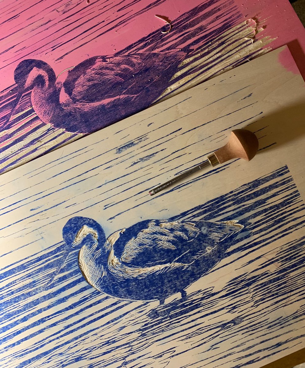 tweetingpainter's tweet image. Multi block Woodcut in progress #Woodcut #Avocet #PfeilTools #Flexcut #Avocet #Wildlife #SuffolkCoast #Printmaking