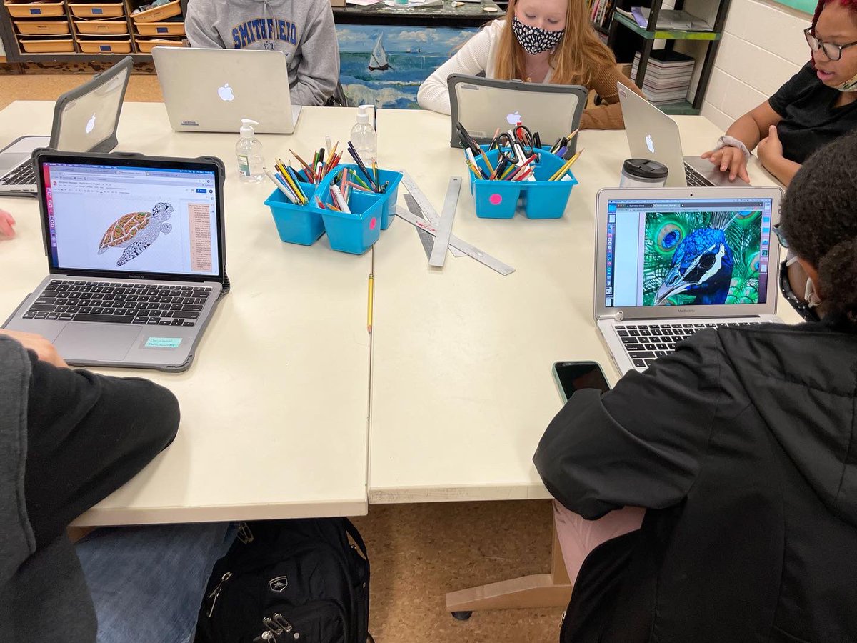 ErinField19's tweet photo. Art 1 students started their digital art unit this week.  I am loving these mosaic projects 😍 https://t.co/ls4mASuAmr