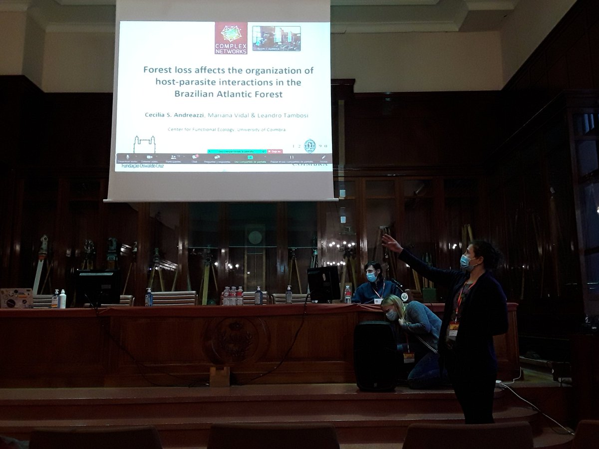 OnervaKorhonen's tweet photo. The next speaker at #complexnetworks2021 O9C is Cecilia Andreazzi on forest loss and host-parasite networks in Brazil. https://t.co/ToOfEo8xo8