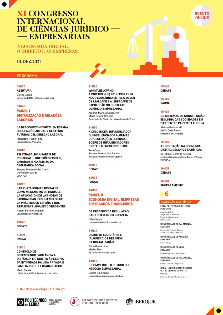 iberojur's tweet photo. Não perca o XI Congresso Internacional de Ciências Jurídico-Empresariais do @politecnico_de_leiria .
O programa está imperdível!
Data: 10 de dezembro (online)
Inscrições: https://t.co/dDgascxSKY https://t.co/R5FjYYm6Hs