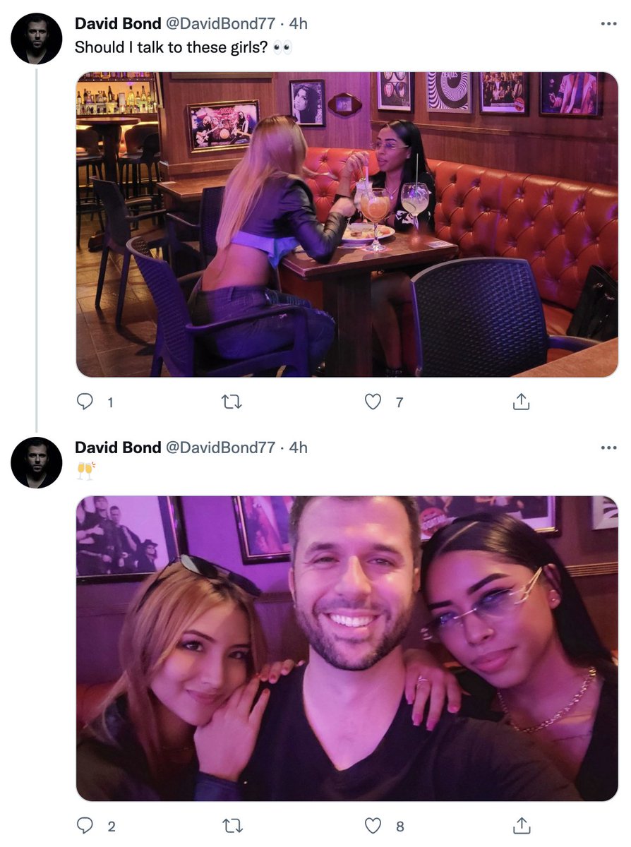 Notice the three glasses on the table; he was ALREADY 'talking to' those girls, but wants us to believe he 'scored' with attractive women. How pathetic. 

Side note, this is why most of the men in my @RemoteYear group joined, in the first place- sex tourism.