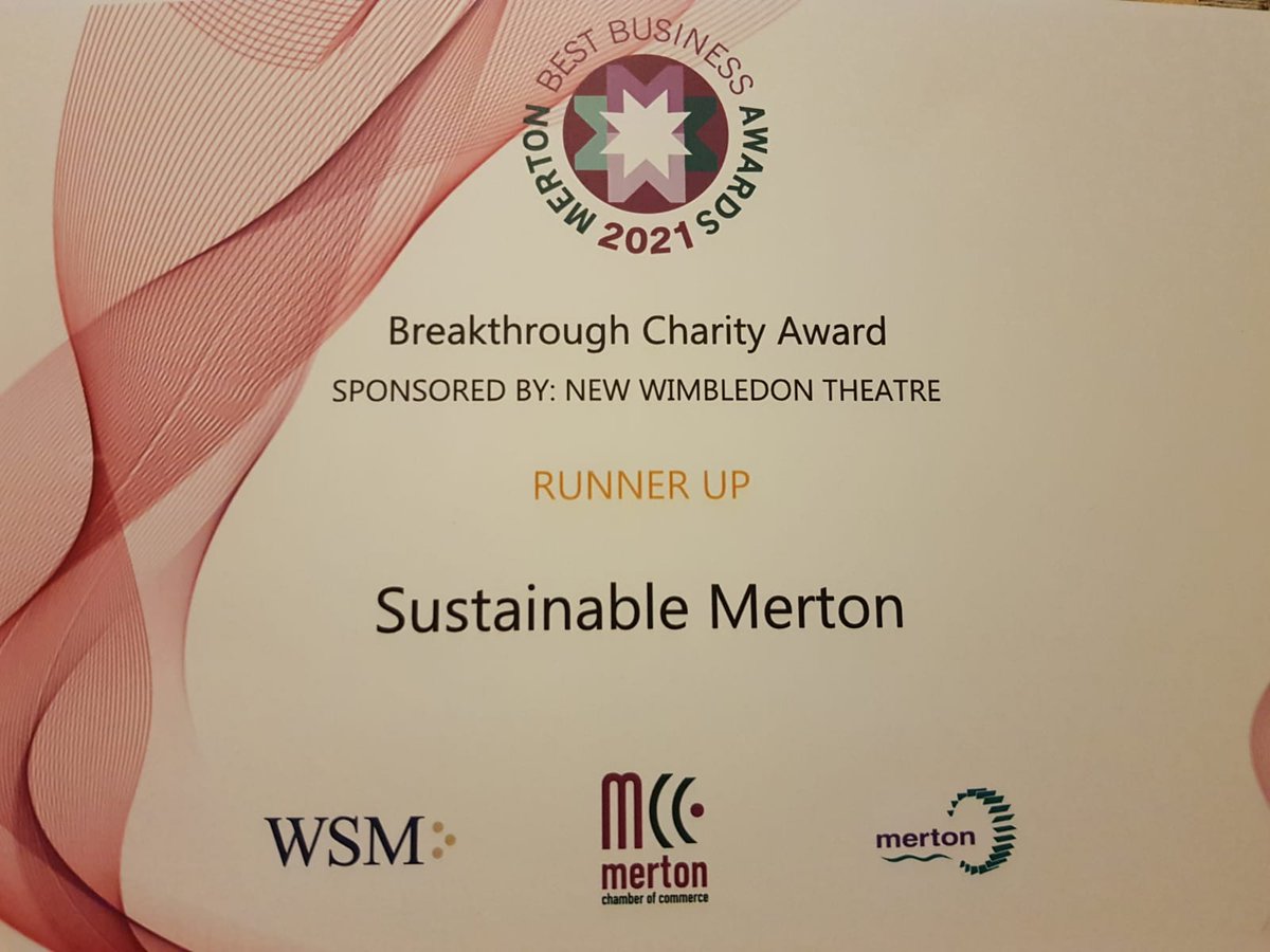 SustainableMert's tweet photo. We are so proud to have been awarded Runner Up in the #BreakthroughCharity category @MertonBest Business Awards 2021!⭐💜 Our volunteer #CommunityChampions deserve a HUGE round of applause! 👏🏿 Congratulations to the WINNER @DonsLocalAction 🏆 &amp; finalists @Jigsaw4u @WGuild https://t.co/SdkB93nW5Z