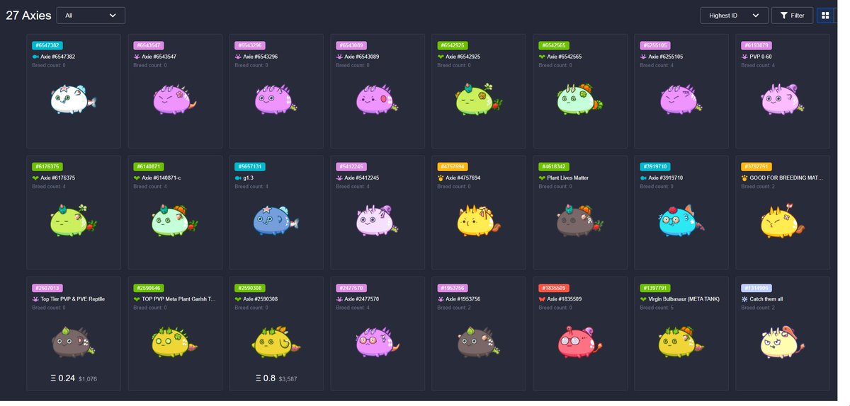 v_axie's tweet photo. Lets get another SCHOLAR shall we?

Here are the Axie's I have left.

Rules:
1. Like and retweet, and tag 3 people.
2. Respond to this tweet with the 3 AXIES you would request and why I should pick you!

Make your Axie Infinity team!

$axs $slp https://t.co/TfMZ8A8gQv