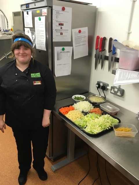 One of our trainees, Shania, successfully prepped veg under the observing eye of an assessor today. She did very well.