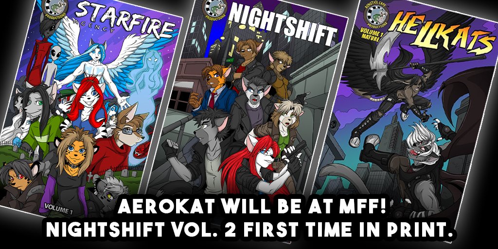 ringtailcafe's tweet photo. Aerokat will be at MFF 2021, creator of Starfire Agency, Nightshift and Hellkats!
Nightshift Vol. 2 first time in print.
Come see us at table G 12-13.
https://t.co/fsXjESTLTI
https://t.co/snO6lmJsbI
#RTC #RingtailCafe #graphicnovels #Aerokat #StarfireAgency #Hellkats #Nightshift https://t.co/dTx7jieJYO