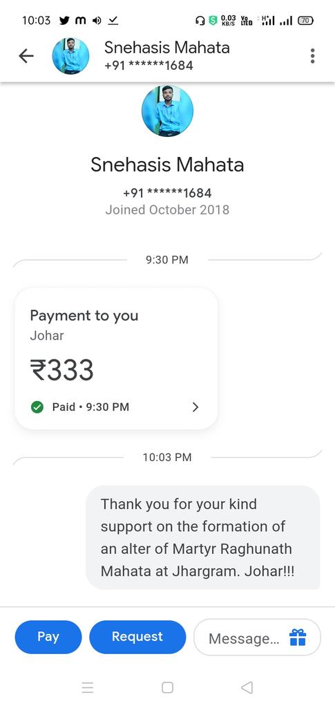 KurmiStage's tweet photo. 2nd donation received from Mr. Snehasis Mahata. tnx for your lovely participation on online donation campaign for an alter formation of Martyr Raghunath Mahata at Jhargram. Johar!!!!
#LongLiveRaghunathMahata
#LongLiveKSM https://t.co/n6WT0WD1d9