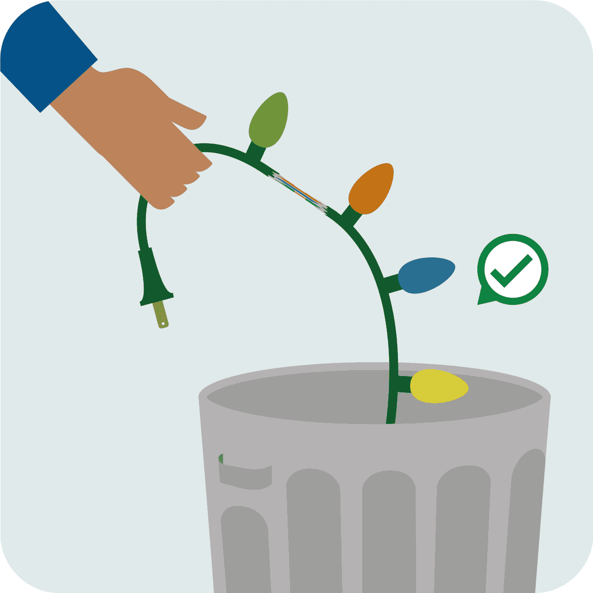 Inspect holiday lights each year before you put them on your tree or around your home. Throw away light strands with frayed or pinched wires. #HolidayFireSafety #WinterFireSafety