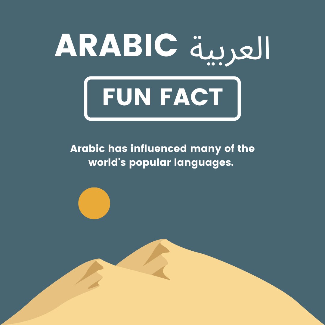 UNG_SLI's tweet image. Fun Fact! Did you know that Arabic has had an influence on many of the world’s most popular languages? English, Spanish, French, Portuguese, Urdu… the list goes on!

#FunFact #Arabic #SLI #SummerLanguageInstitute #UNG