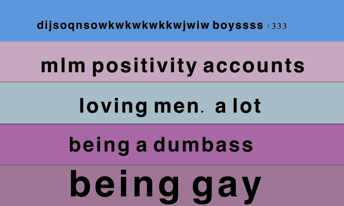 lvrofboys's tweet photo. repost i like these colors more lol /
#mlmtwt #flags #gaylol
dumbass boy kisser mlm whos fllwing a million mlm accounts flag! its super super specific on purpose and is essentially a self call out
version with + without meanings included https://t.co/S5Zs2PRSDO