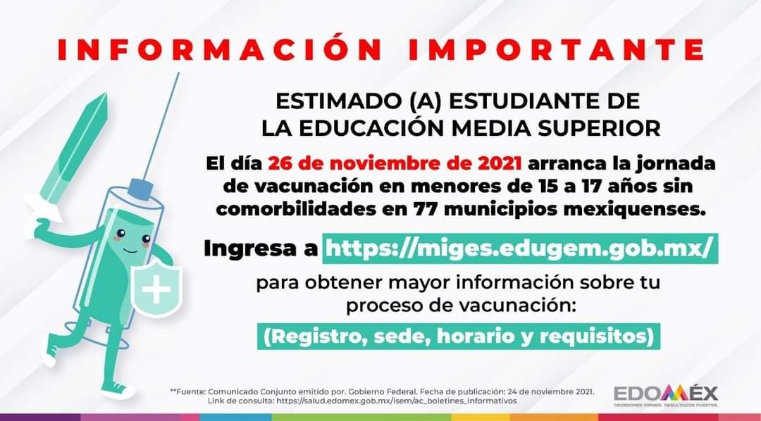 epo342's tweet photo. Aviso a toda la comunidad estudiantil EPO 342, se les hace la invitación a qué se registren en el enlace para poder vacunarse, recuerda que si te cuidas tu, nos cuidamos todos, es importante tu participación. https://t.co/AhA60qta0n