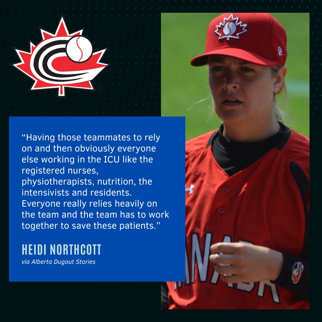 .<a href="/BaseballCANWNT/">Baseball Canada Women's National Team</a>  alum <a href="/HeidiNorthh/">Heidi Scammell</a> has been on Alberta’s front lines in her role as an RT since the pandemic began. 

The skills learned as an elite baseball player have helped translate to her professional career and she spoke about it with Alberta Dugout Stories. 👇

🇨🇦⚾️