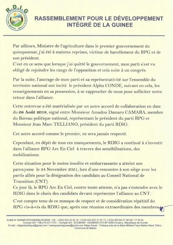 FodBALDE2's tweet photo. #Guinée | Le Président du Parti #RDIG, rompt l’alliance avec l’ancien parti au pouvoir, le @rpg_officiel. Jean Marc Telliano alias « Mister Tablette » justifie sa décision par le non-respect des contenus des accords
#TL224
#Kibaro https://t.co/XMZpZLgELZ