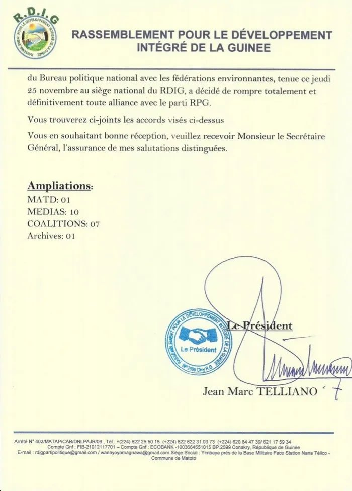 FodBALDE2's tweet photo. #Guinée | Le Président du Parti #RDIG, rompt l’alliance avec l’ancien parti au pouvoir, le @rpg_officiel. Jean Marc Telliano alias « Mister Tablette » justifie sa décision par le non-respect des contenus des accords
#TL224
#Kibaro https://t.co/XMZpZLgELZ