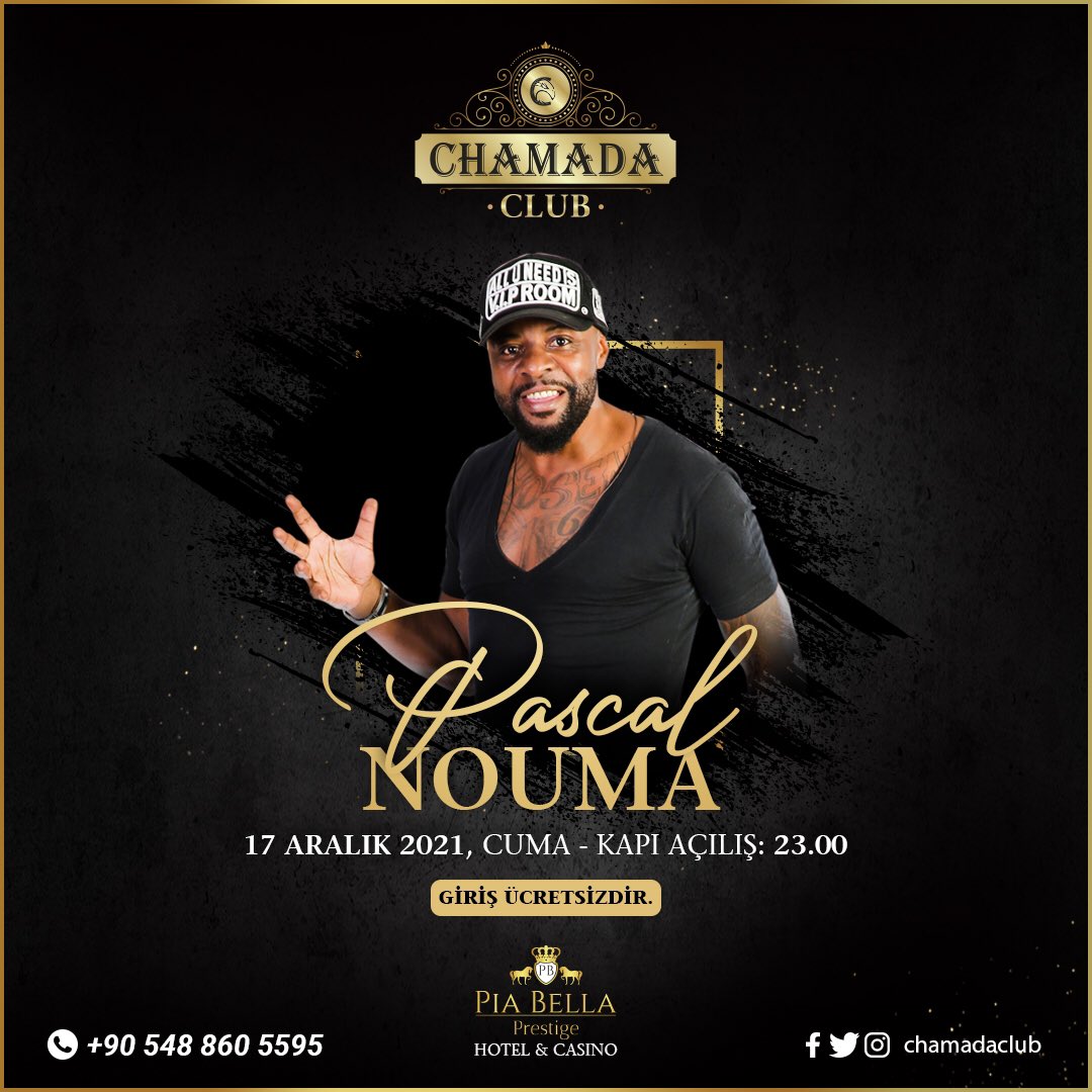 Pascal Nouma
Efsane futbolcu Pascal Nouma 17 Aralık 2021 Cuma gecesi, Chamada Club’ta sevilen sahnesiyle sizlerle buluşuyor.
Bilgi ve rezervasyonlarınız için: +90 548 860 5595 
#chamada #chamadaclub #theshowmustgoon #piabellaprestige  #girne