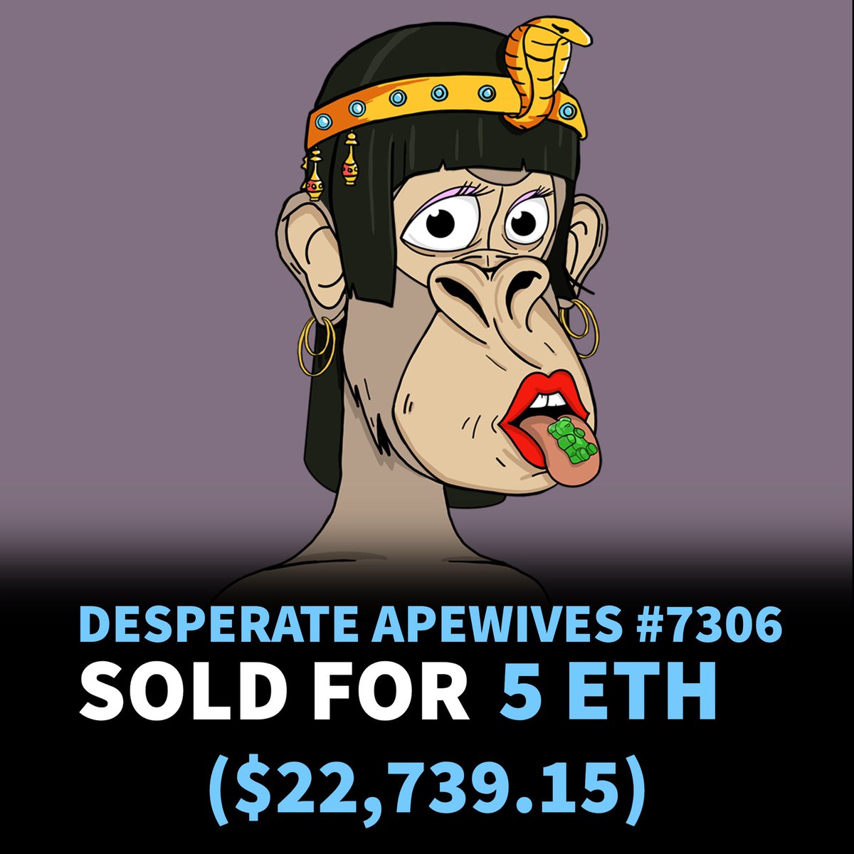 Desperate Apewives #7306 sold for 5 Eth or around $22,739.15 in the past 24 hours 
-
#nfts #nft #digitalart #art #cryptoart #artist #raredigitalart #ethereum #artoftheday #cryptoartist #blockchain #nftcollector #desperateapewives