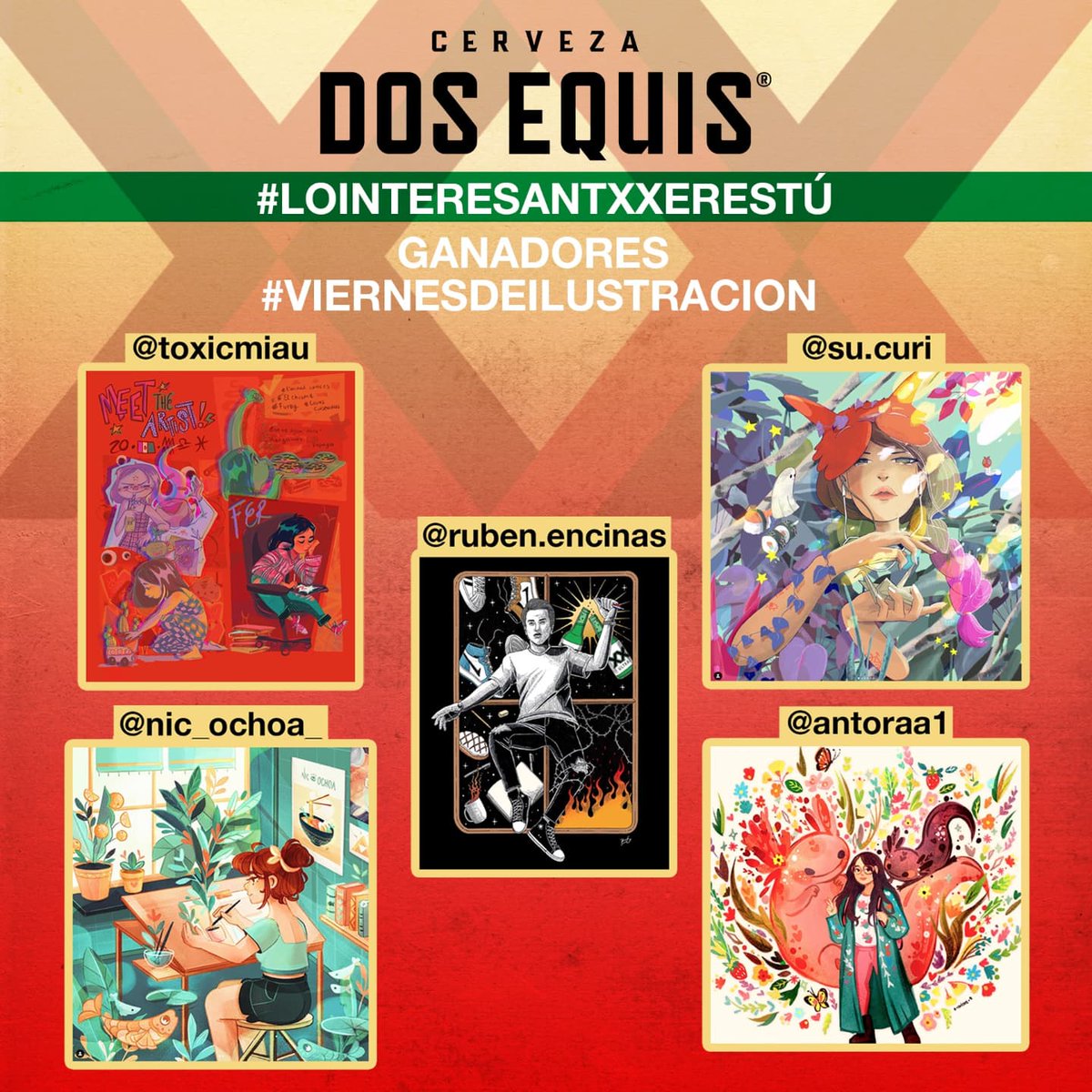 mareoflores's tweet photo. 🍻 ¡Tenemos a los ganadores del #ViernesDeIlustracion #LoInteresantXXeresTú! 🍻 Felicidades a los 5 ganadores que se llevan dotación de @dosequismx y tarjeta de regalo de 5 mil pesos. Créanme, NO FUE FÁCIL ESCOGER, llegaron muchísimas cosas increíbles. https://t.co/LGKUFqmUz7