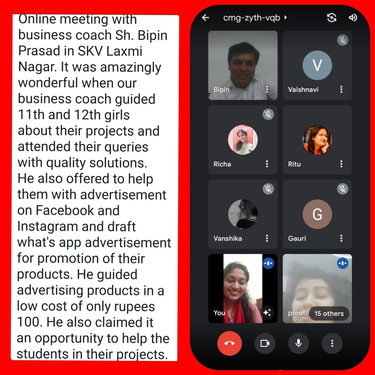 Ruchika91632077's tweet photo. Rskv Laxmi Nagar ID 1003028
"Business Blasters" Team leaders Online Meet with Business Coach Mr Bipin prasad
Gratitude for Sharing important tips & suggestions with our budding Entrepreneurs.
#Business Blasters
#New Horizons
#Calculative planning
@Dir_Education
@DelEduRevolutn https://t.co/Rcxc3U7NcI