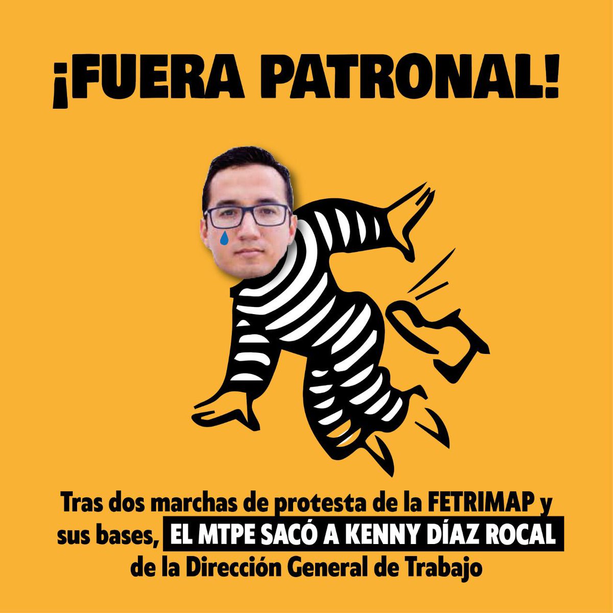 FETRIMAP_CGTP's tweet photo. Tras dos marchas protestas de FETRIMAP y sus bases, el @MTPE_Peru despidio a Kenny Diaz Roncal Ex Director General de la Direccion General de Trabajo https://t.co/HJEaO5O0Pt