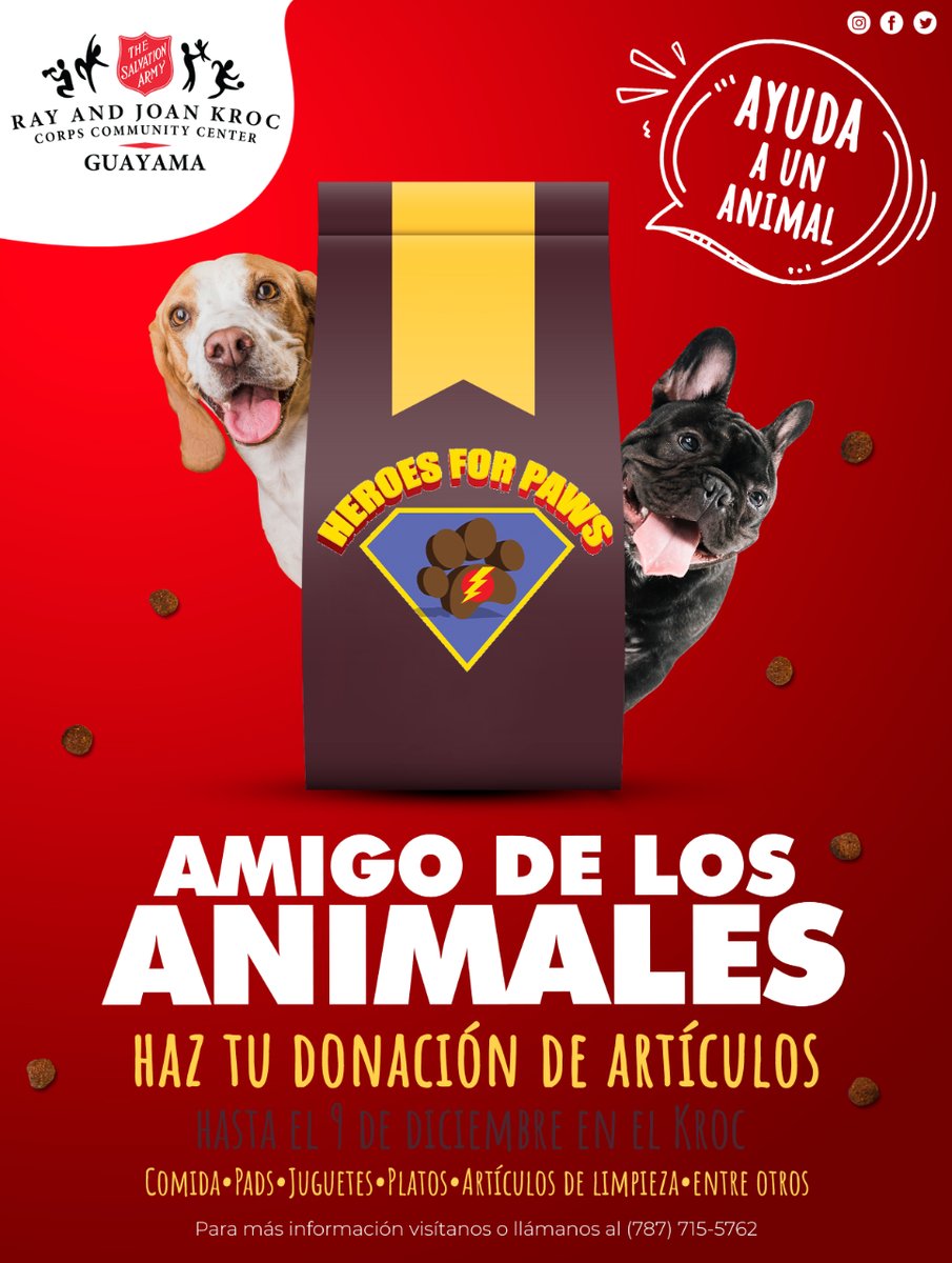 KrocGuayama's tweet photo. Ayuda a un animal♥️🐶 Al hacer tu donación de artículos para mascotas en el Kroc Center, estarás ayudando a la Fundación @HeroesForPaws a rescatar y mantener saludable a múltiples animales que necesitan de nuestra ayuda. https://t.co/J6KzvJ3HqD