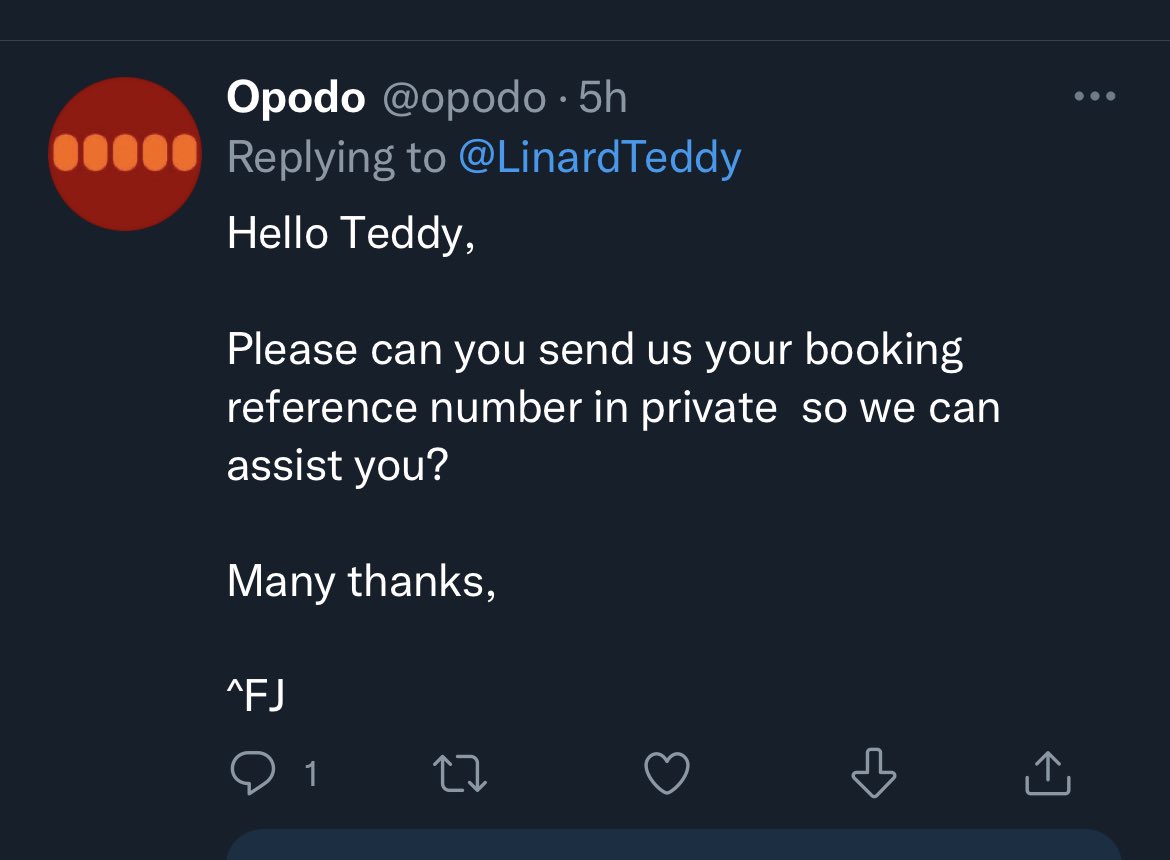 LinardTeddy's tweet photo. @opodo Why ask me to message privately if you are just going to ignore my concern? https://t.co/YkDXhjNG9c