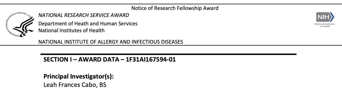 lf_cabo's tweet photo. SUPER happy say that my PhD work will now be funded by an NIH F31! Proof that you can reuse your comprehensive exam document for something after all 🥳 https://t.co/PTLbHKSUxd