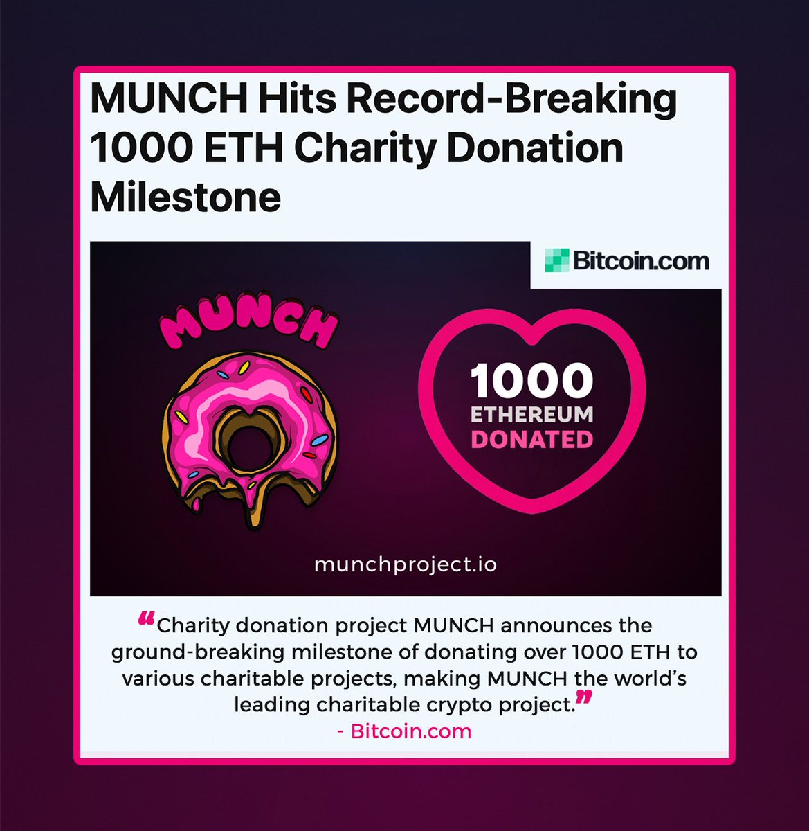 NikoGar16927188's tweet photo. #1 DeFi Charity Project $Munch #MunchLove 
#cryptocurrency #CryptoNews #Bitcoin  #Ethereum #BSC  #altcoin #ALTSEASON #NFTs #DeFi #SaveTheChildren #shiba #MATIC $BTC $ETH $XRP $SCRT $SHIB $CRV $ATOM $GRT $FTM $HNT #UniswapGEM #PancakeSwap #GEM #charity #cryptotwitter #Munch https://t.co/xLm1e5saW7