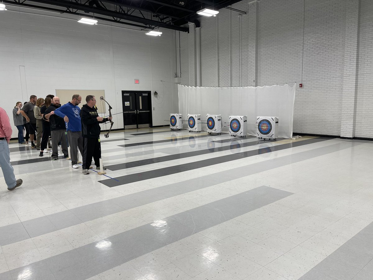 FCSSuper's tweet photo. What’s happening today in @flemingschools ? All district physical education teachers in archery training. Starting in PE classes throughout the district after the holiday break! Trust me students are going to love this! #FCSOurStory @KY_SHAPE https://t.co/7vbLNvNH35