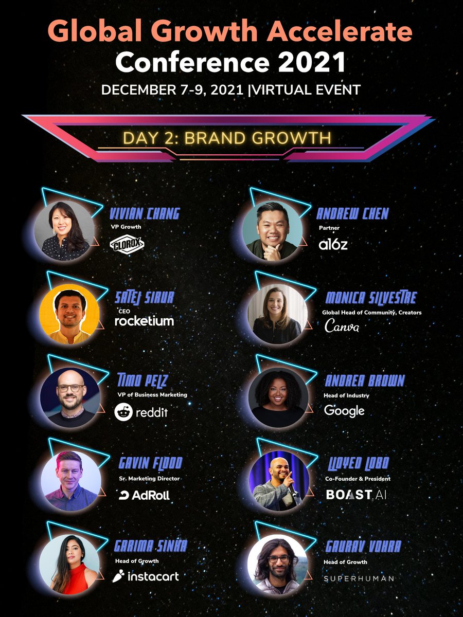 growthblazers's tweet photo. DAY 2 (Dec 8) at #GGAC21 we tackle ⚡️#brandgrowth⚡️with @Clorox @vivian814 @a16z @andrewchen @rocketium @satej_sirur @canva @monisilvestre @Reddit @timopelz @Google @AdRoll @gavin_flood @BoastCapital @lloyedlobo @Instacart @garimasinha @Superhuman @gauravvohra LINK IN BIO 🚀 https://t.co/fGzvCmB6vM