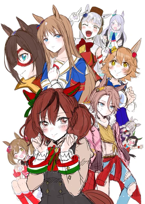 ウマ娘合同表紙ラフできた…グラスとエル以外まじの初描きです!!! 