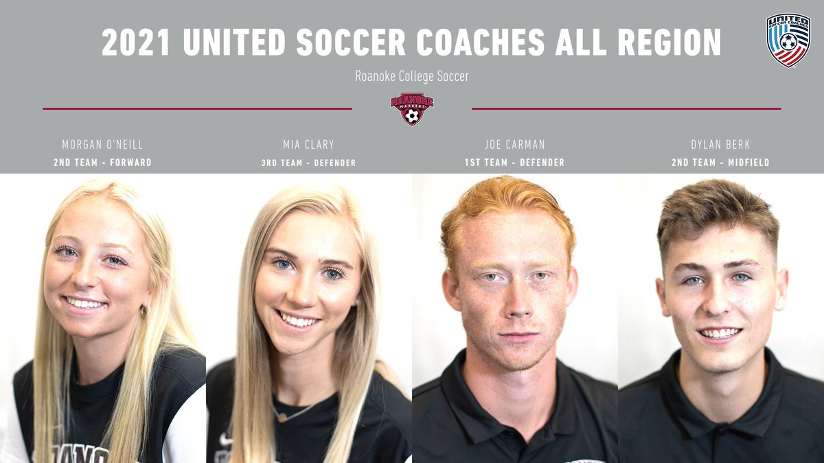 RCmaroons's tweet photo. Four Maroons named @UnitedCoaches All Region @RoanokeWomenSoc Morgan O’Neill and Mia Clary @RoanokeMSoccer Joe Carman and Dylan Berk https://t.co/qtyMZLKqR2