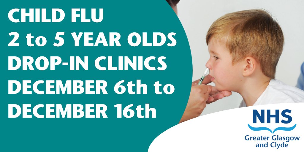 NHSGGC's tweet photo. Is your child, aged between 2 and 5 and yet to start school,  getting ready for their flu vaccination?

We are running child flu vaccination clinics across Greater Glasgow and Clyde next week, starting Monday 6th December. Just drop-in 📰 https://t.co/OyPrPgu75W

#NHSGGCC https://t.co/GyJ7Y5hcQQ