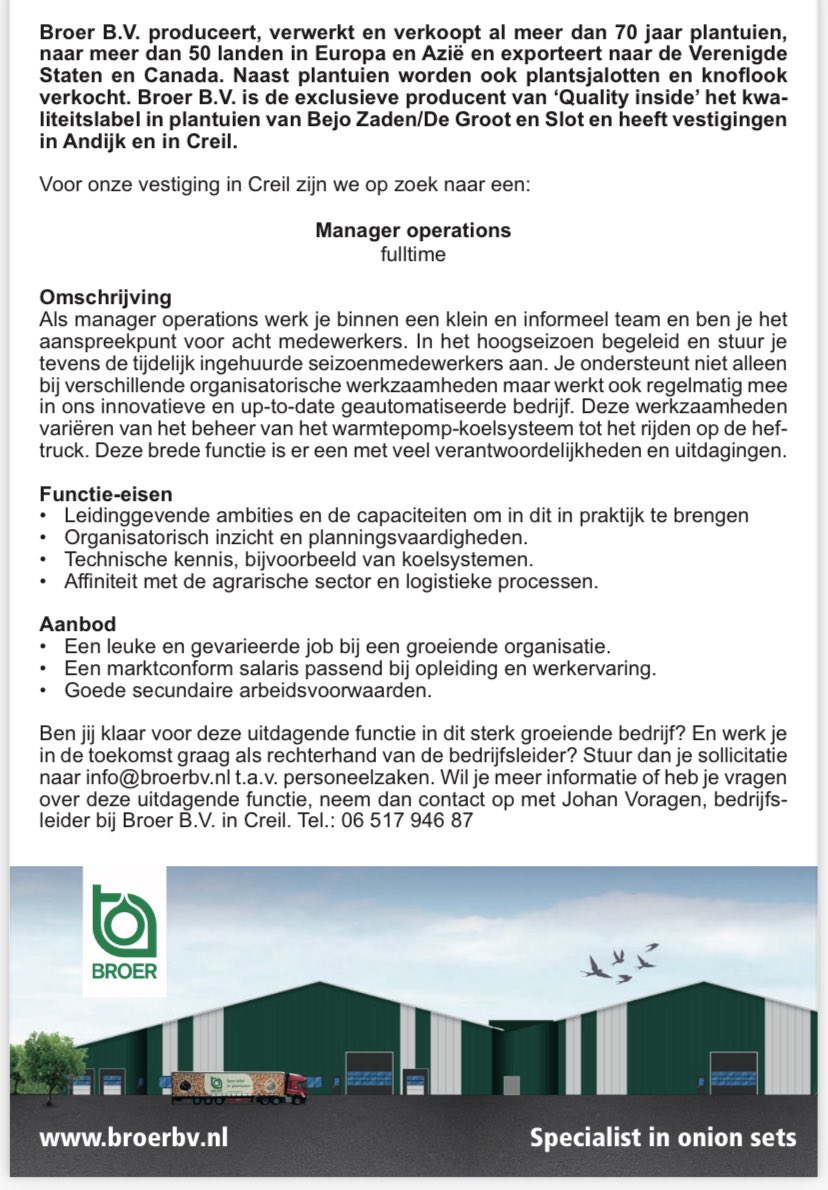 Bij Broer is een mooie functie beschikbaar, reageer snel!😀