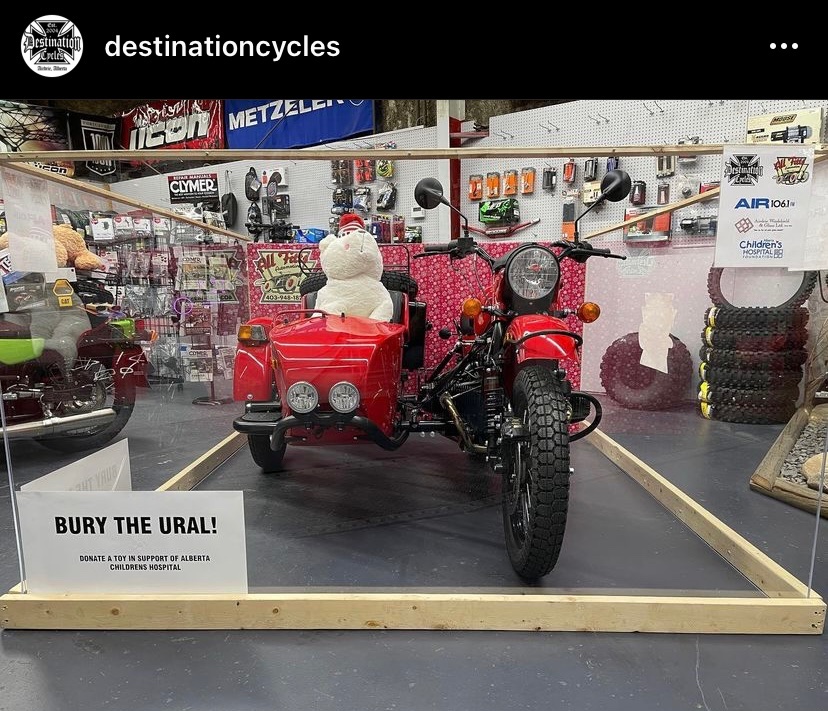 AllFittsAuto's tweet photo. It’s officially the month of giving! The annual Bury the Ural Toy Drive runs until December 15th! Drop off unwrapped toys to Destination Cycles in Airdrie, let’s finish burying Ural! 
#destinationcycles #Airdrie #albertachildrenshospitalfoundation #christmastoydrive https://t.co/cKII5kBmVb