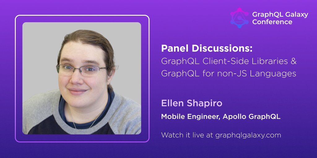 Apollo (@apollographql) on Twitter photo Don't miss <a href="/designatednerd/">Ellen Shapiro</a>'s panels at #GraphQLGalaxy! 🎉 Client-Side Libraries on Dec 9 at 09:50am PST & GraphQL for non-JS Languages on Dec 10 at 7:55am PST.
Watch live at graphqlgalaxy.com Don't miss <a href="/designatednerd/">Ellen Shapiro</a>'s panels at #GraphQLGalaxy! 🎉 Client-Side Libraries on Dec 9 at 09:50am PST & GraphQL for non-JS Languages on Dec 10 at 7:55am PST.
Watch live at graphqlgalaxy.com